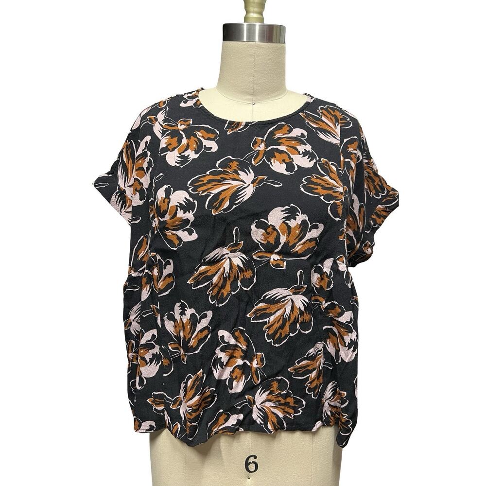 Madewell Cuffed-Sleeve Shirred Top in Dusk-blossom SZ L